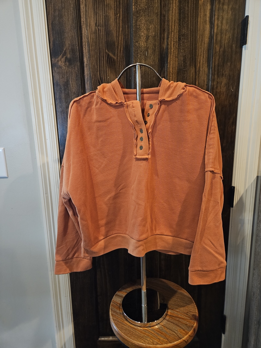 Cropped Henley Crewneck Sweatshirt - Orange